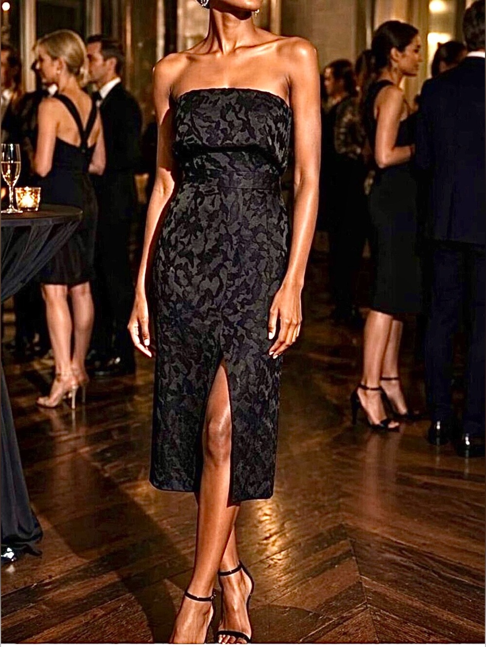 NWT ALEXIS Isotta Black Jacquard Strapless Midi Dress XS MSRP $600